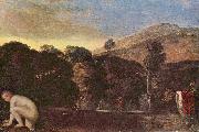 Adam  Elsheimer Landschaft mit badender Nymphe oil on canvas